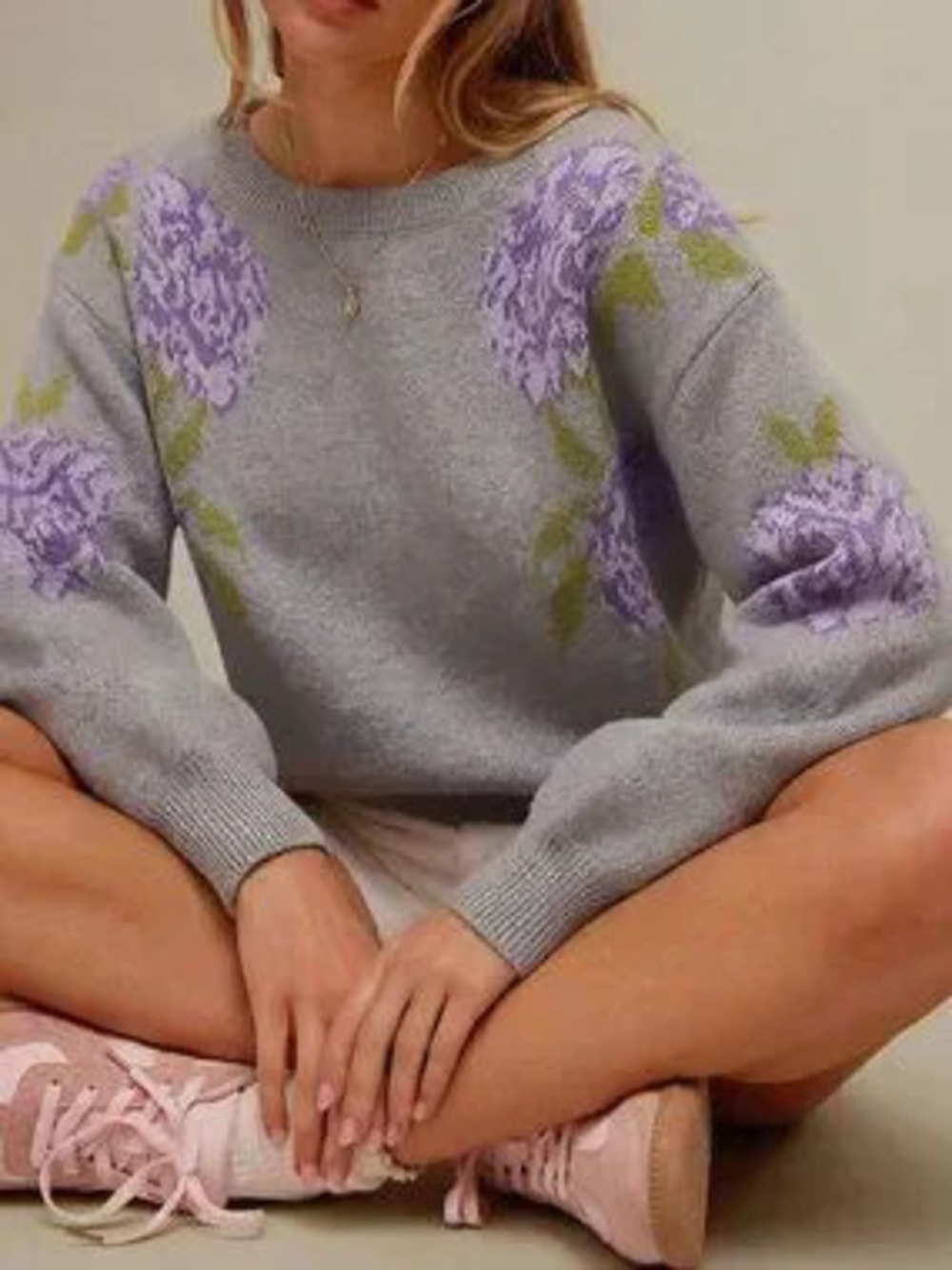Grey Casual Women's Western Floral Jacquard Boatneck Long Sleeve Knit Sweater